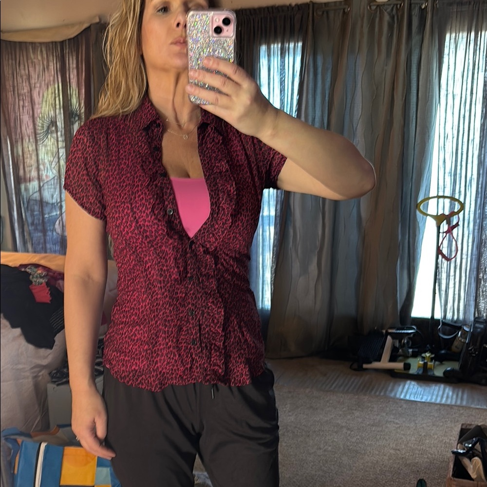 Women's Red Leopard Print Top